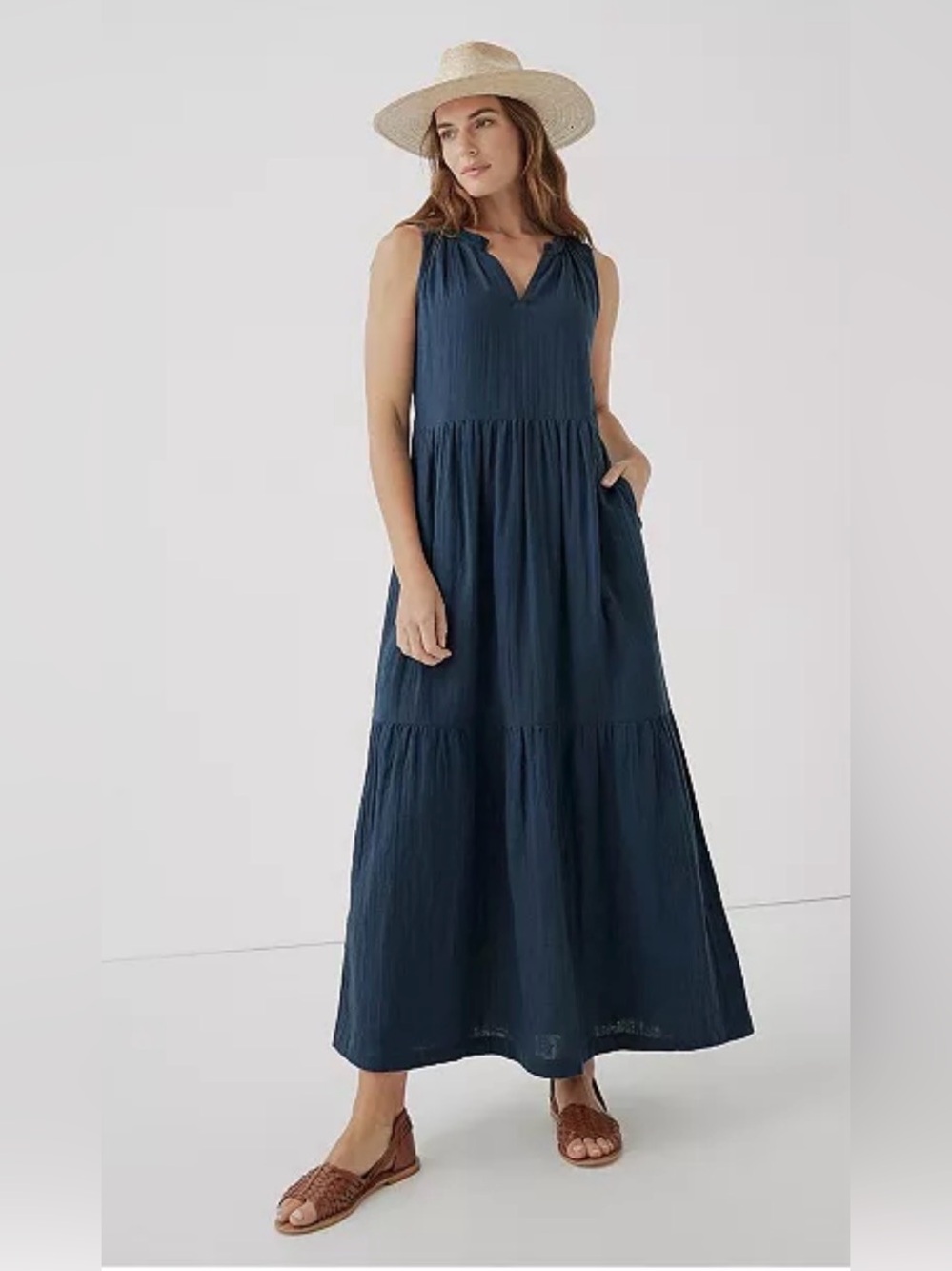 Pact
Women's Organic Cotton Coastal Double Gauze Ruffle Maxi Dress